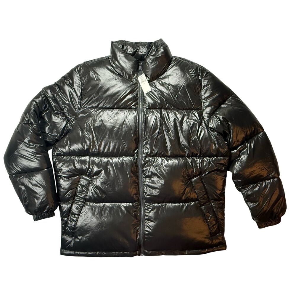 NEW GAP Men’s Sz Medium Puffer Jacket Black Shine Lightweight Recycled Material - Picture 4 of 9